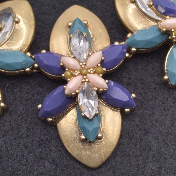 J. Crew Necklace Vintage Blue Purple Pink Rhinestones Statement Goldtone Signed - Picture 4 of 8